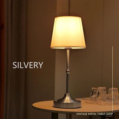 Inspired Living LinenGlow Rechargeable Table Lamp With Touch Control & Replaceable Bulb silver