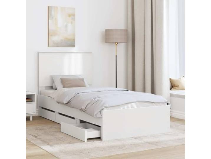 KTHLBRH Bettgestell, weiß, 75 x 190 cm, aus technischem Holz Mit versteckten Schubladen, festen Latten, modernes Design, einfache Montage für Zimmer