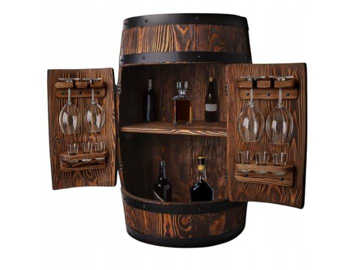 MB Manufaktura Barel Holzbar Fass 80x55 cm Massivholz Barschrank für Whisky, Wein und Spirituosen Hausbar mit Glashaltern Handgefertigt in Europa Bar Möbel im Vintage, Loft und Landhausstil