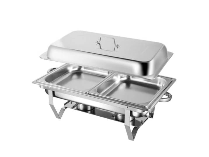 Chafing Dishes for Buffet, Buffet-Set aus Edelstahl Kochtopf-Kombination, Wärmer for Veranstaltungen und Hochzeiten(Silver,2-Compartment)