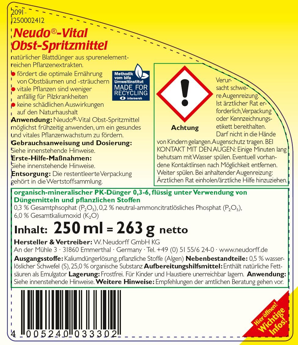 Neudorff Neudo Vital Obst Spritzmittel 250 ml