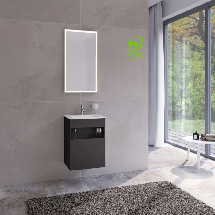 Keuco Stageline Waschtisch-Unterschrank 32822970002 Dekor Vulkanit, Glas Vulkanit satiniert, 46x62,5x38cm, ohne Elektrik, rechts