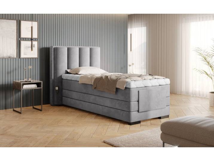Boxspringbett Liano Samt 90x200 elektrisch verstellbar - 90x200 - Grün - H3 (70-100kg) - Luxusbetten24