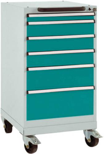 Manuflex SP1108.5021 Schubfachschrank BASETEC mobil, Nutzhöhe 700mm mit 6 Schubfächern, in wasserblau RAL 5021