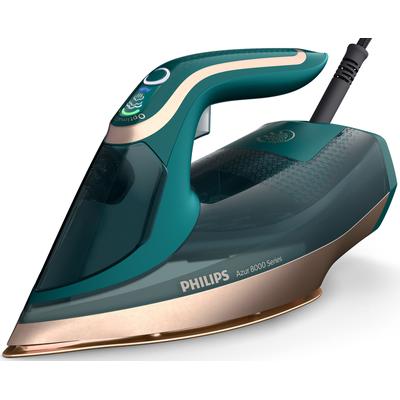 PHILIPS Dampfbügeleisen "DST8030/70 8000 Series", grün (opalgrün), B:31,7cm H:13,4cm T:15,8cm, Bügeleisen, SteamGlide Elite Kupfer Bügelsohle, 350 ml Wassertank, 240 g Dampfstoß, Dampfbügeleisen