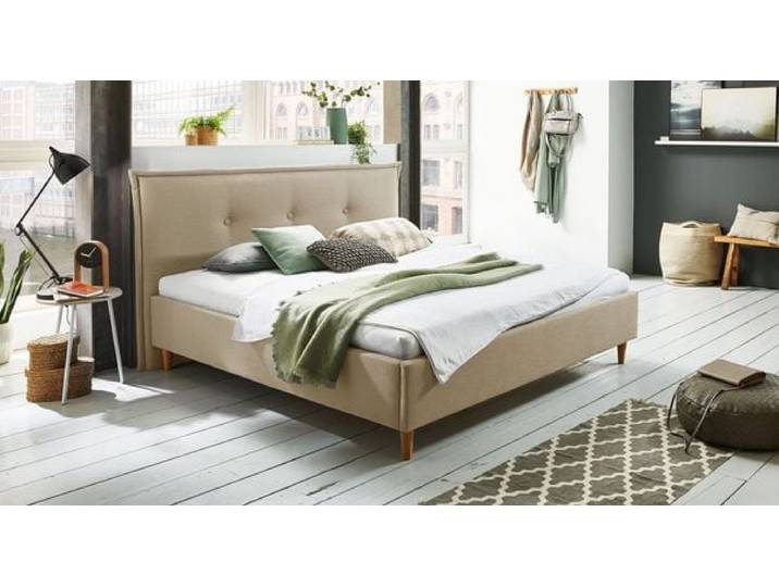 HOMELIV. Polsterbett Indore Komfort Webstoff 200x200cm Sand retro/vintage, höhenverstellbar