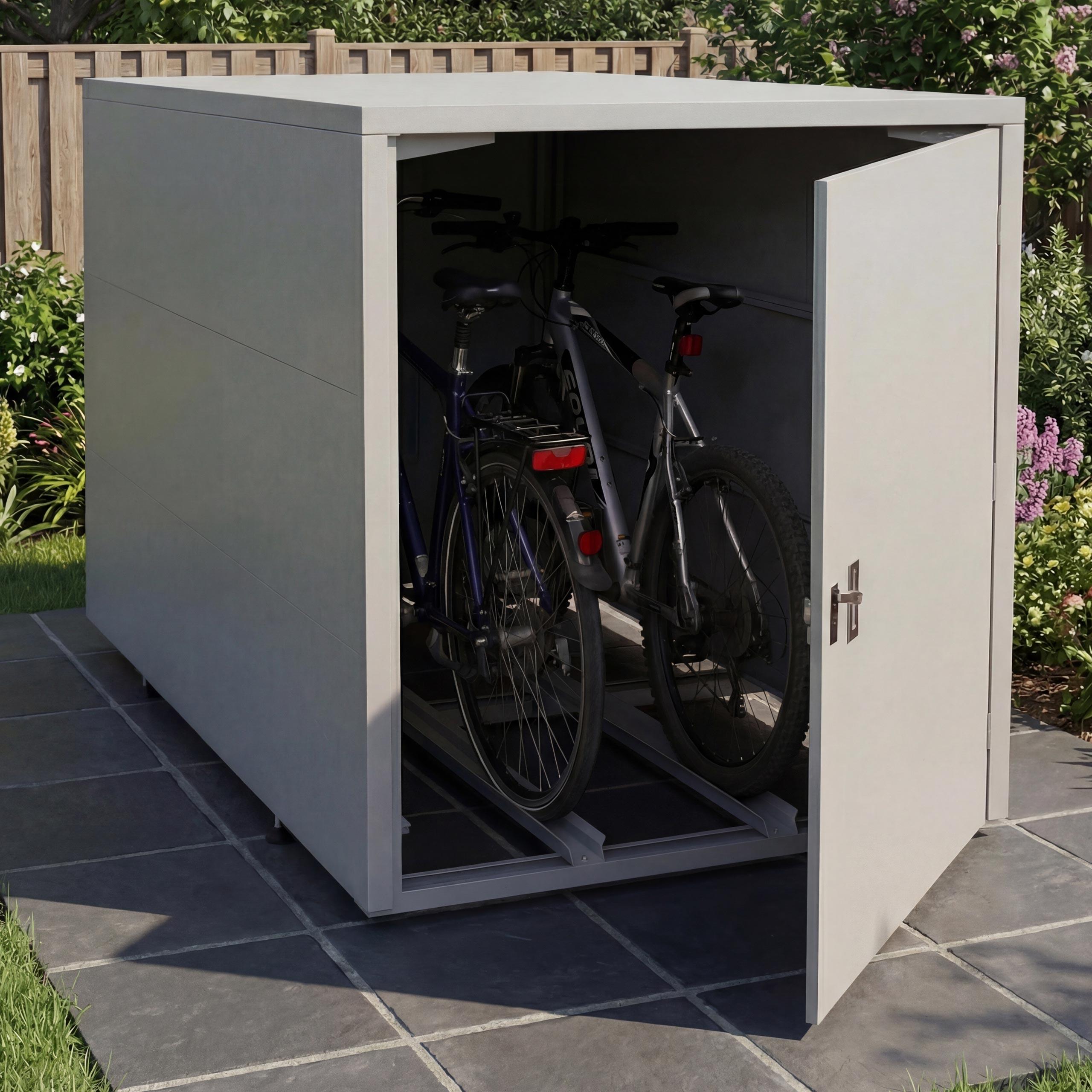 2er-Fahrradgarage HWC-P93, Fahrradunterstand Fahrradbox Bikebox, abschließbar verzinkter Stahl 123x113x208cm hellgrau
