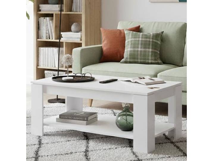 Dmora - Chicago Couchtisch, Couchtisch mit hochklappbarem Regal, Niedriger Wohnzimmertisch, 102x50h43/54 cm, Mattweiß