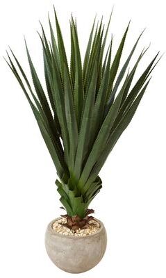 Nearly Natural Indoor-Outdoor Spiked Agave in Sand Colored Bowl