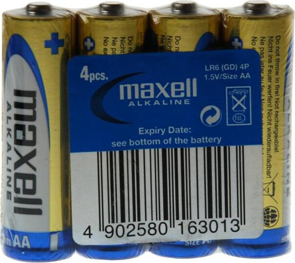 Maxell AA Alkaline Batterijen, 1,5 V, Zwart Blauw Goud