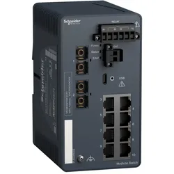 Schneider Electric MCSESM103F2CS1 Modicon Extended Managed Switch, 8 Ports für Kupfer (8TX 10/100 Mbit/s) + 2 für Glasfaser Singlemode (2FX-SM 100