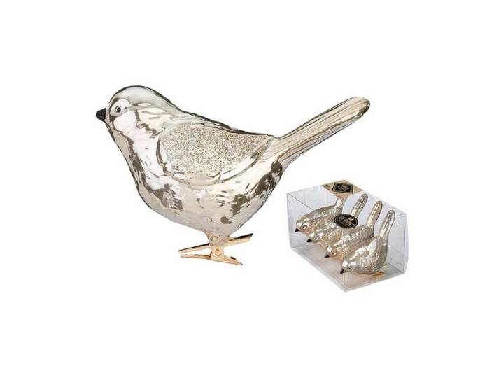 Weihnachtsbaumkugel Weihnachtskugel Vogel Winter Silver 4 Stück, 8 cm , weißgold, H:8cm, Weihnachtsbaumkugeln, Weihnachtsbaumkugel
