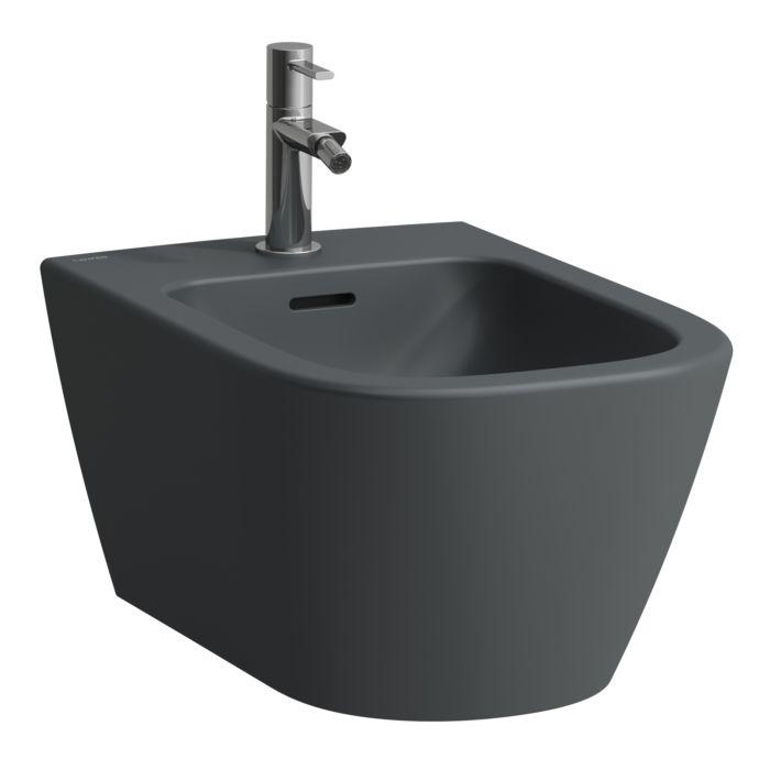 Laufen Meda Wandbidet H8301107583021 36x54cm, verdeckte Befestigung, mit Überlauf, mit Hahnloch, graphit matt