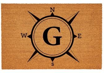Evergreen "Coastal Coir Mat Compass Monogram 36""x24"""