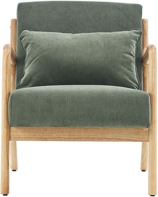 Fauteuil en bois et velours côtelé vert - Lanna