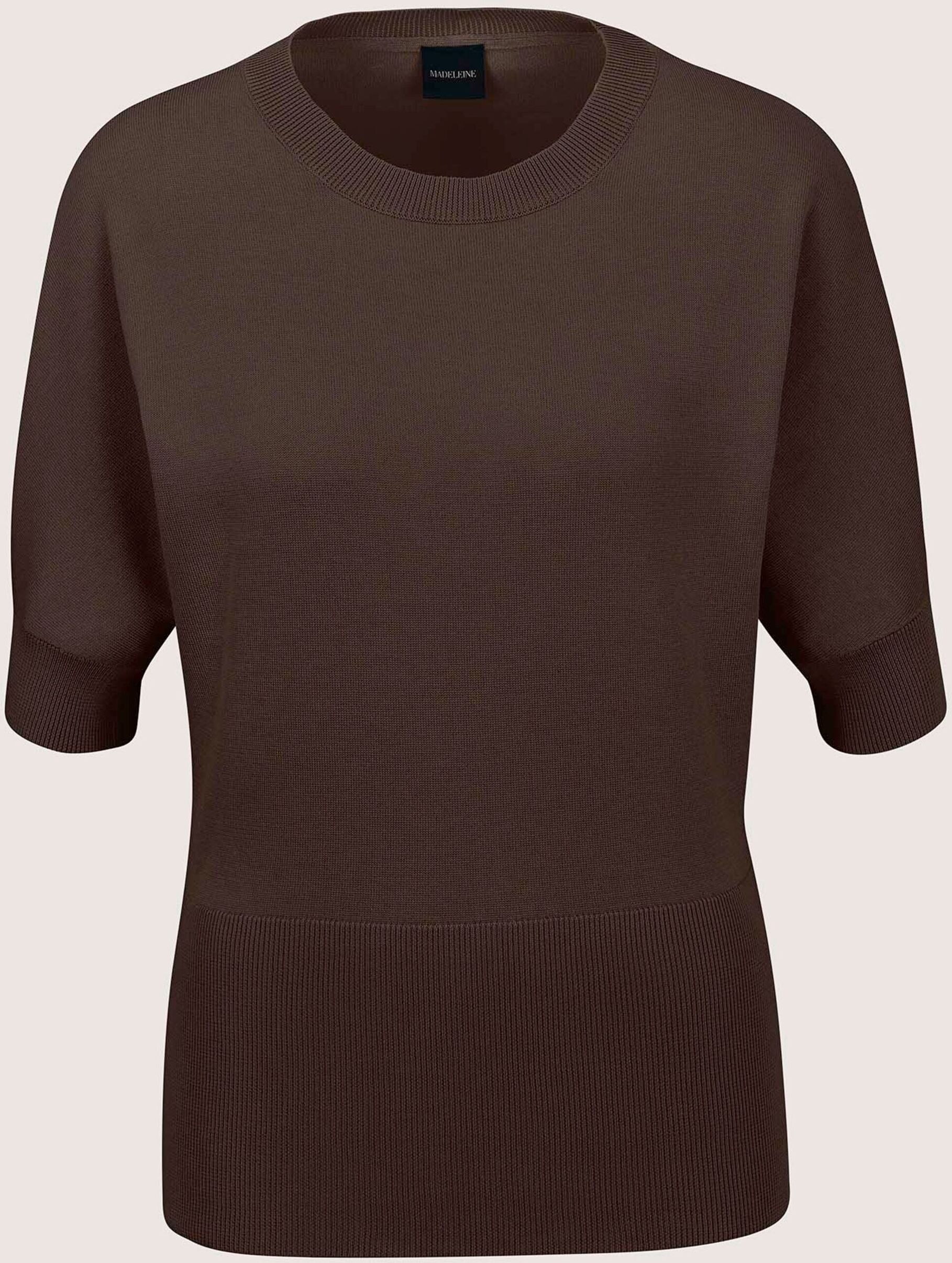 Longpullover MADELEINE "Feinstricktop Sommerlicher Baumwollpullover mit breitem Bund", Damen, Gr. 36/38, braun, Obermaterial: 100% Baumwolle CO., Modern, Pullover Longpullover, Mit kühlendem Baumwollgarn