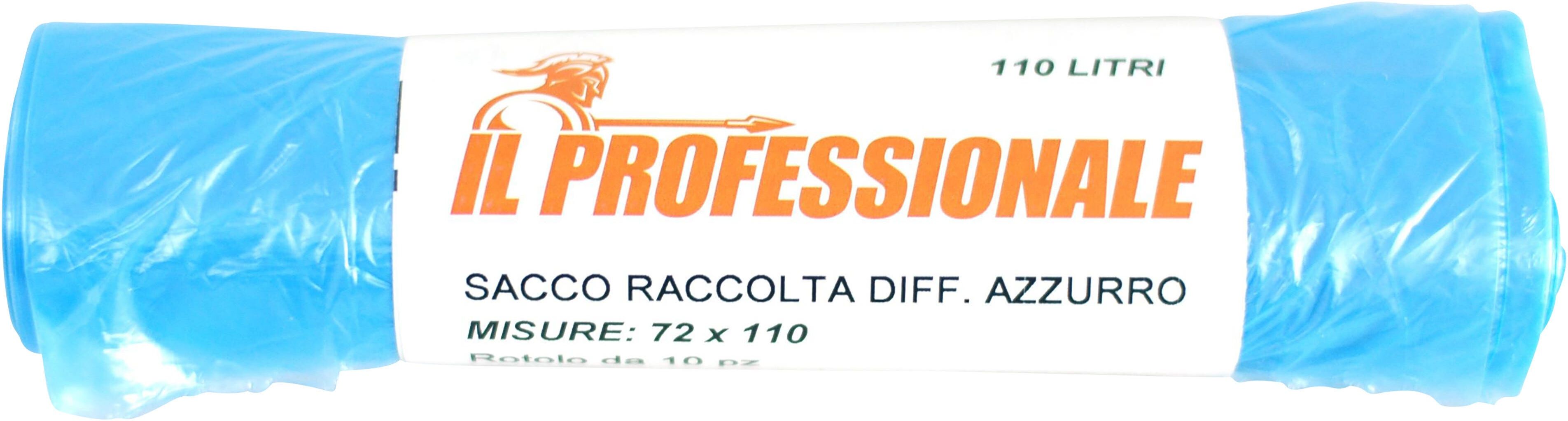 Ilprofessionale SACCO PATTUMIERA AZZURRO 72x110 cm 110 l ECONOMICO 10 PEZZI ANTIGOCCIA IN HDPE