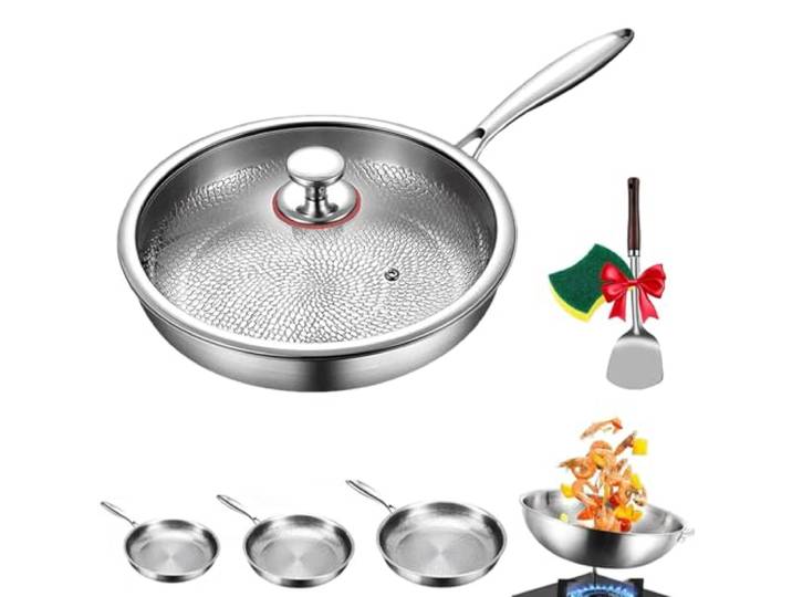 Kovali Titan Bratpfanne, Upgrade Titan Pfanne Unbeschichtet, 26/28/30 cm kovali pfanne titan, Premium-Pfanne Kratzfest Ultra-Durable Non Stick Bratpfanne mit Deckel für Die Küche Kochen (30CM)
