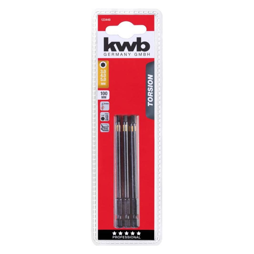 kwb 3 Bits 100mm Hex Set Torsion (Torq) (123440)