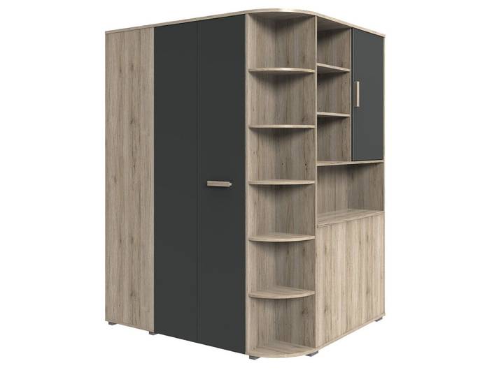 Lomadox Kleiderschrank CANTON-43 Eiche Nb. mit graphit, gespiegelt aufbaubar, Bettkasten