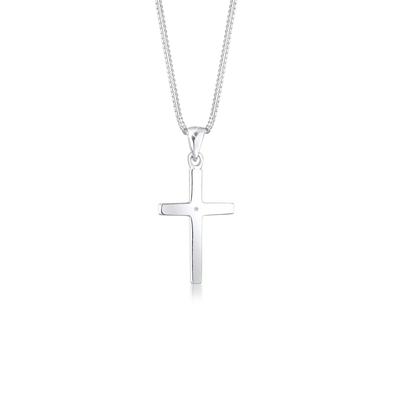 Silberkette ELLI DIAMONDS "Halskette Kreuz Glaube Diamant (0.005 ct) Basic 925 Silber" Gr. 45, silber, Halsketten, Damen, Silber 925 (Sterlingsilber), Silberkette