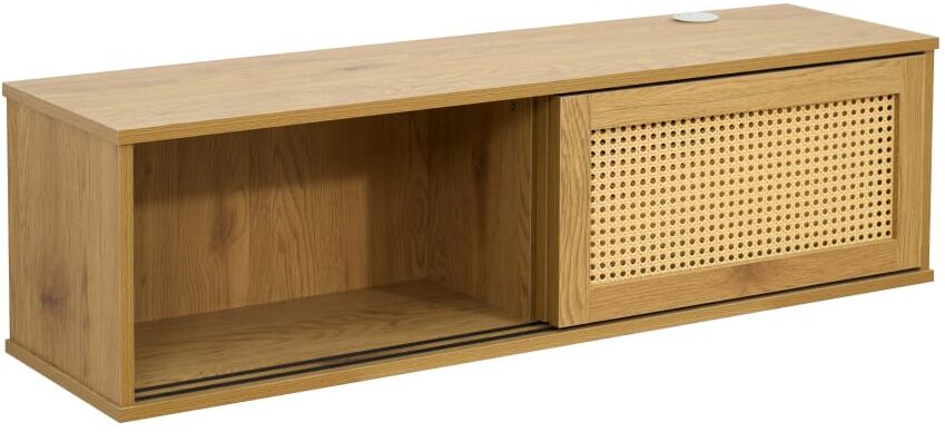 Oviala Meuble tv suspendu 108 cm bohème bois clair Beige 108x30x30cm