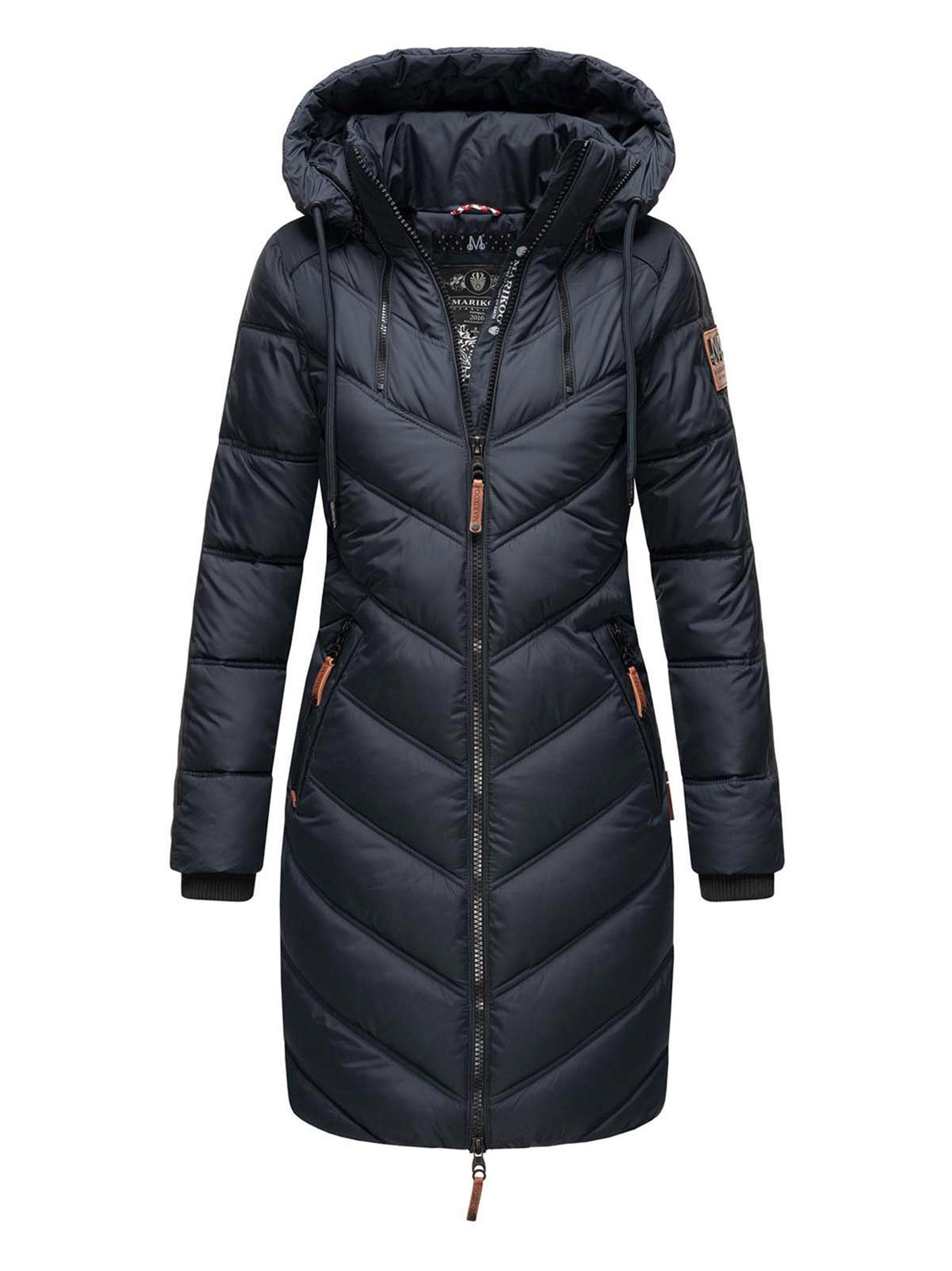 Marikoo Damen Winter Steppjacke – Armasa, lang mit Kapuze & Teddyfell