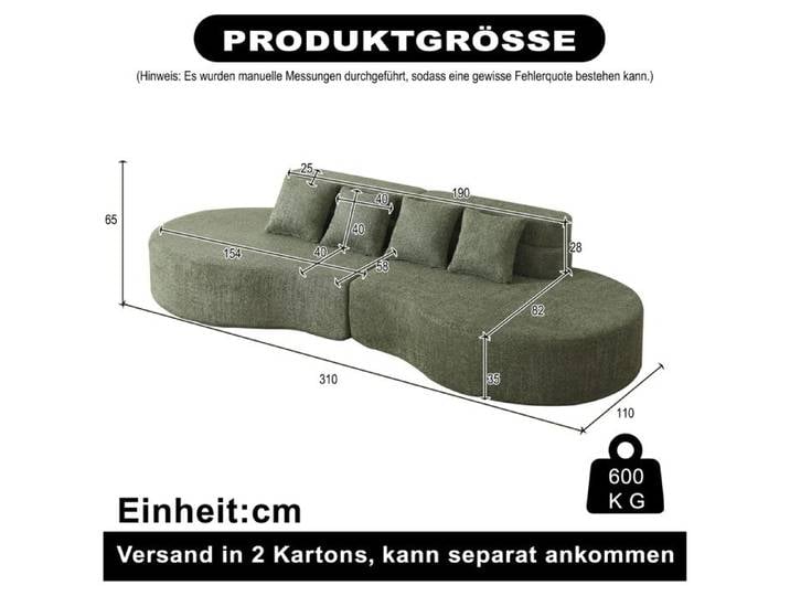 Canapé modulable - ZEVKOR - 2 pièces - 4 places - Chenille vert - Housse déhoussable lavable