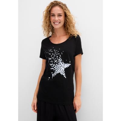 T-Shirt BONPRIX, Damen, Gr. 40/42 (M), schwarz (schwarz bedruckt), Obermaterial: 100% Baumwolle, oversize, Shirts T-Shirt, Oversize-Passform, Kurzarm-Design, aus Baumwolle