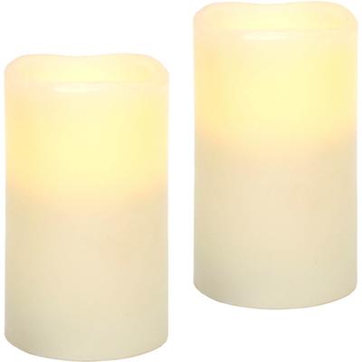 LED-Kerze I.GE.A. "LED-Kerzen Flackernd Warmweiß 2er Set Stumpenkerze Deko Valentinstag", beige (creme), B:7cm H:13cm, Kunststoff, Wachs, Kerzen, LED-Kerze, Romantische Dekoration Creme Echtwachs romantisch