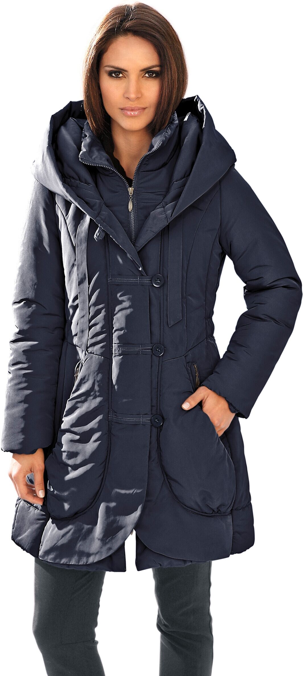 Parka HEINE "Parka Parka mit leichter Wattierung", Damen, Gr. 40, blau (marine), Elegant, Jacken Parka