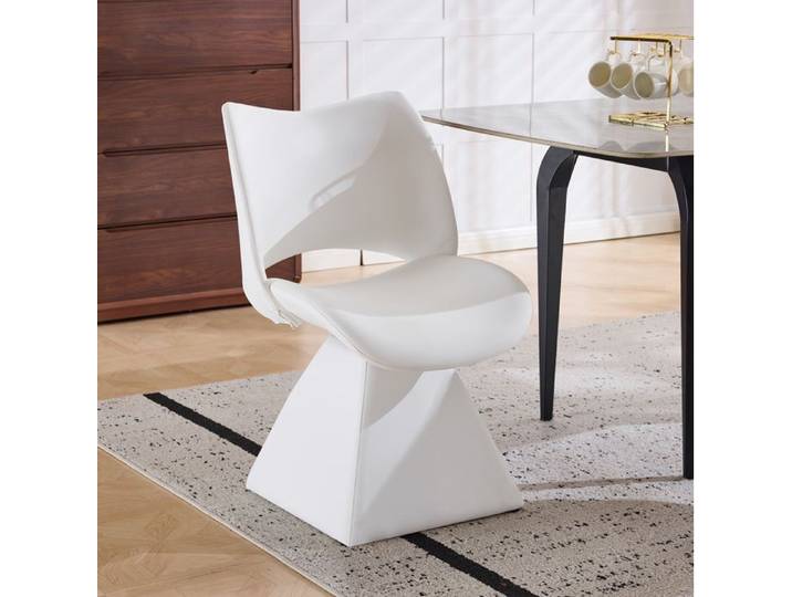 Chaise pivotante blanche dossier haut en simili cuir base géométrique sans montage