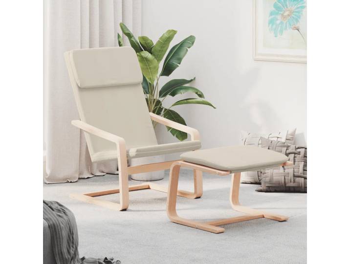vidaXL Relaxsessel mit Hocker Creme Stoff