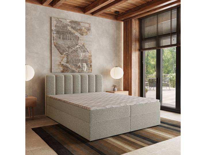 Masseno Boxspringbett SOLIA mit Bettkästen 140x200 cm - Hellgrau, QUELLE 83