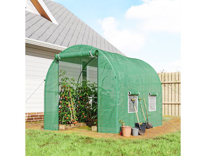 Outsunny Serre Tunnel 5m² Acier PE Vert