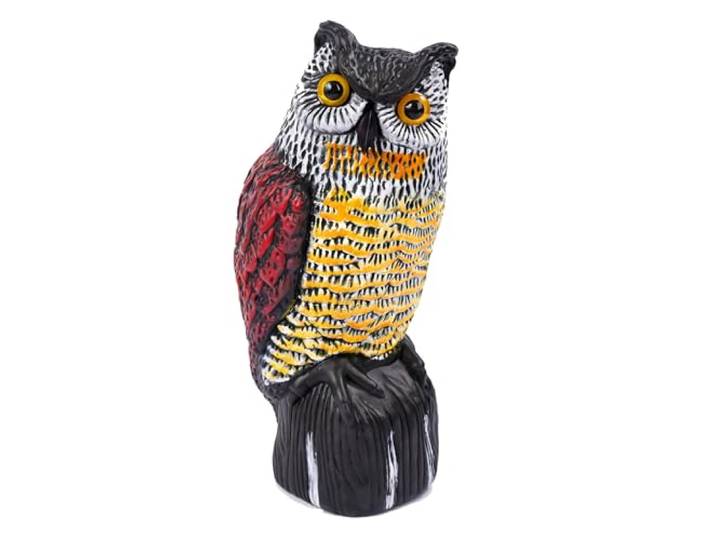Relaxdays Hibou Anti-Oiseaux\, Plastique\, Base Stable\, HxLxP: 40 x 18 x 16 cm\, Jardin & Balcon\, Anti-Pigeons\, Noir/Rouge
