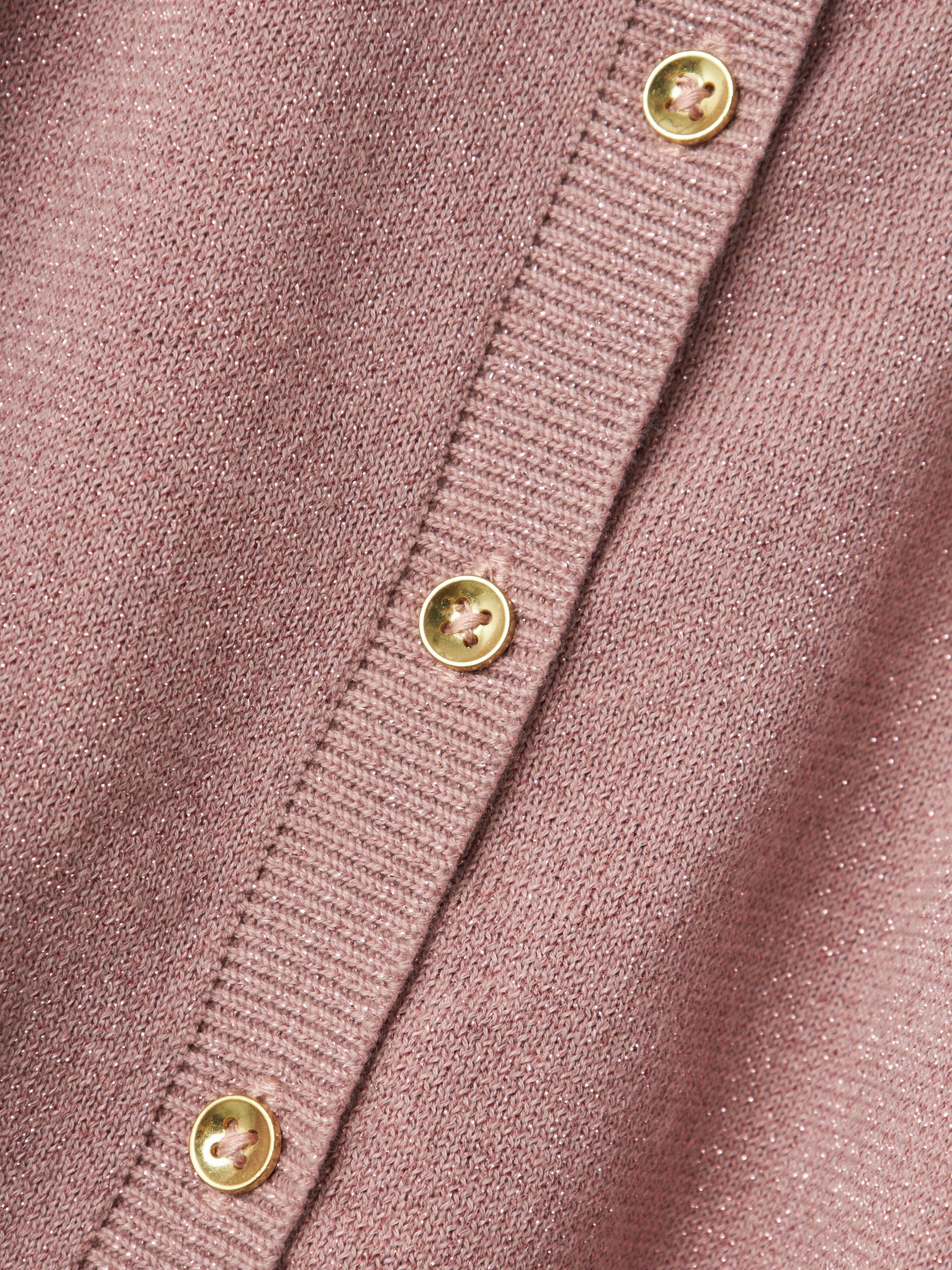 Strickjacke NAME IT "NMFABINNE LS KNIT CARD NOOS", Mädchen, Gr. 110, rosa (deauville mauve), Strick, Obermaterial: 74% Baumwolle, 18% Polyester, 8% metallisierte Fasern, unifarben, normal normal, Rundhals, Strickbündchen, Strickjacken Strickjacke, mit süs