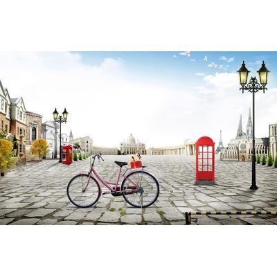 Fototapete PAPERMOON "Stadt, Fahrrad", bunt, B:4m L:2,6m, Vlies, Tapeten