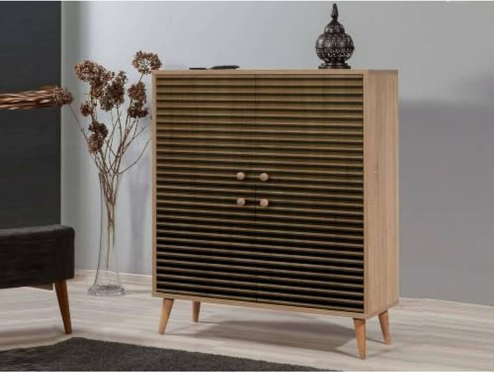 Dmora Sideboard Canopo 95x36x111h cm Braun 3 Fächer 4 Fächer