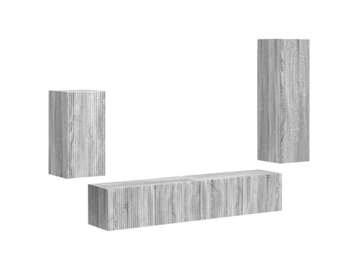 hliofuir TV-Schrank Set Wandmontiert Graues Sonoma Holzwerkstoff 4-TLG Flexibles Hängeschrank Ensembles für Wohnzimmer und Schlafzimmer mit geschlossenen Fächern für Ordnung.