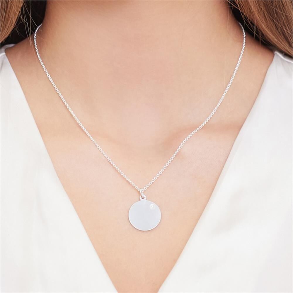 Unique Gravierbarer Kreis Anhänger 925er Silber Diamant silber