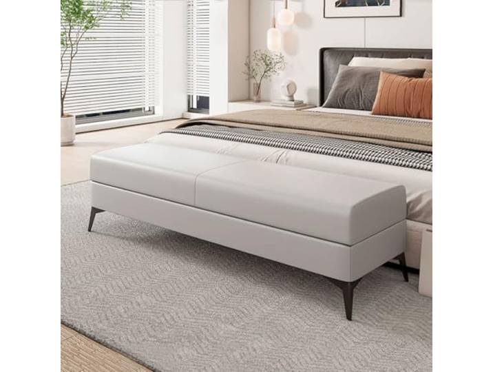 YCKEGEW Extra Lange Bettbank, Ottomane Für Schlafzimmer, Wohnzimmer, Flur, Fußhocker Mit Ablagefach, Sofa-Fußstütze Mit Beinen(Light Grey,90cm)