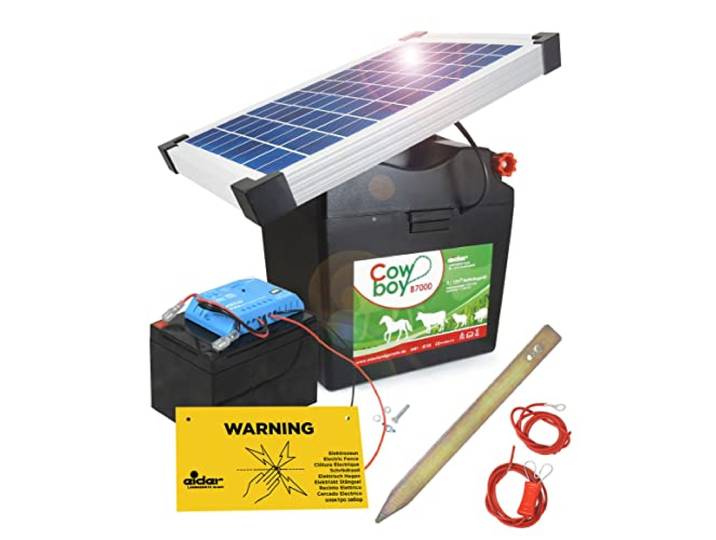 Koll Living Weidezaungerät Cowboy B7000 - mit 12V Akku & 10 Watt Solarmodul - nahezu wartungsfrei - Akku Wird über die Sonne wiederaufgeladen - Made in Germany