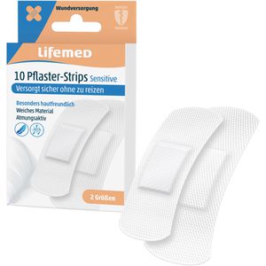 Lifemed Pflaster Sensitive, 10 Strips, sensitiv, atmungsaktiv, 2 Größen