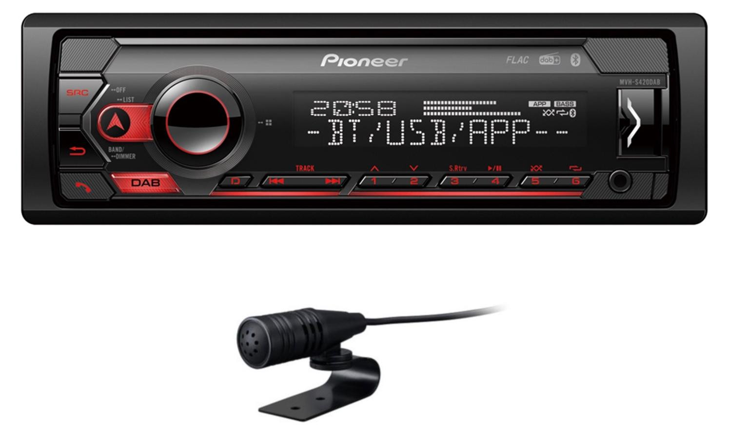 Pioneer MVH-S420DAB Autoradio met Digitaal Ontvangstapparaat en Enkele DIN-unit voor Inbouw in het Dashboard, 50 Watt x 4