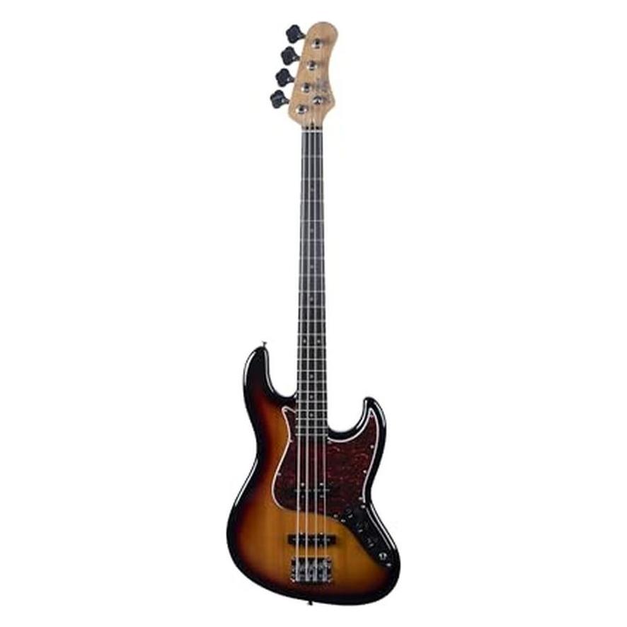 EKO Jazz-Bass mit Vintage-Silhouette, Sunburst-Finish und Single-Coil-Pickups (E-Bass, Ahorn, Lorbeerholz, Pappel) (JB-100)