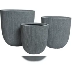 Decoris 3 Blumentöpfe 31-44cm Outdoor - Kunststoff Pflanzenkübel Blumenkübel außen Pflanzen Blumen Übertopf Pflanzentopf Pflanzgefäß für draußen Garten Grau