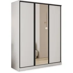 SCHWEBETÜRENSCHRANK TARI 150/205/58 cm 3-türig mit Spiegel und Schubladen Weiß