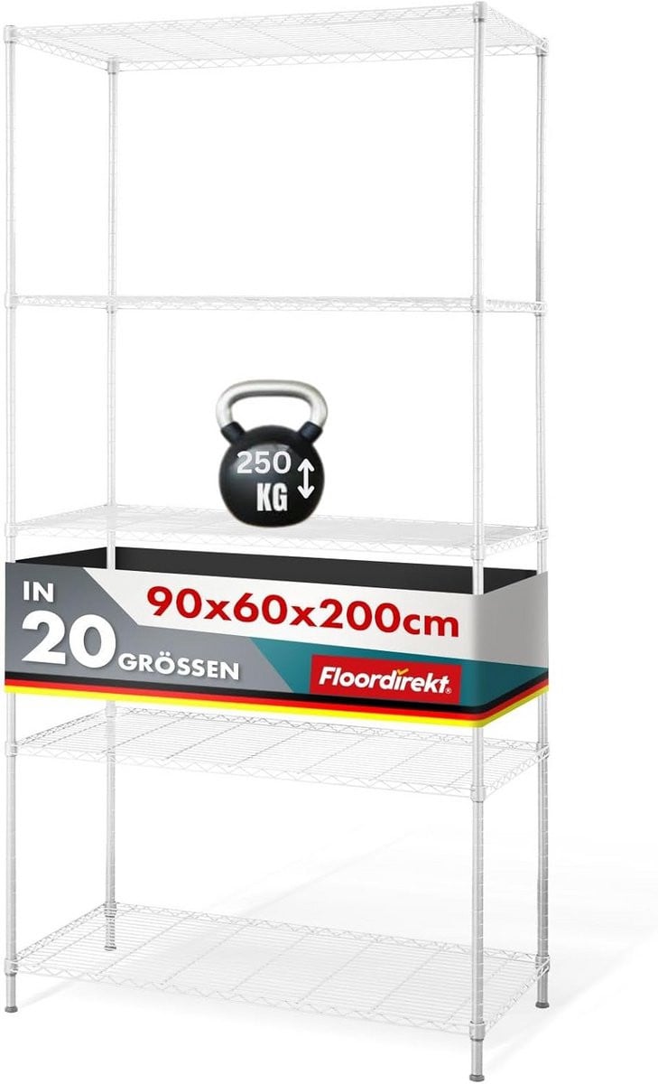 Wit Metalen Opbergrek - Industrieel Rek voor Woonkamer, Keuken of Badkamer - H 200 cm