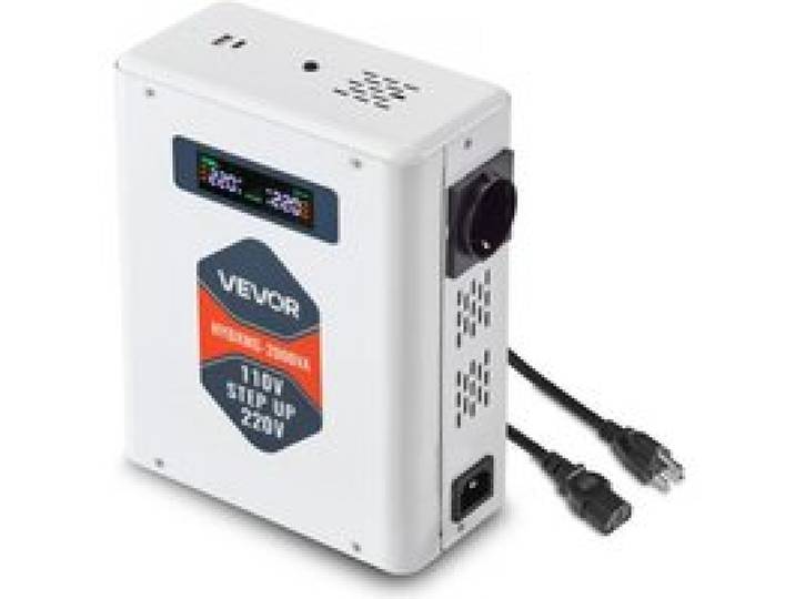 VEVOR Transformateur 110 V à 220 V, Transformateur de Tension Élévateur 2000 VA, avec 2 Prises Européennes, Sortie USB, Écran LCD, Protection Contre Surcharges Surintensités, pour Appareils 220 V